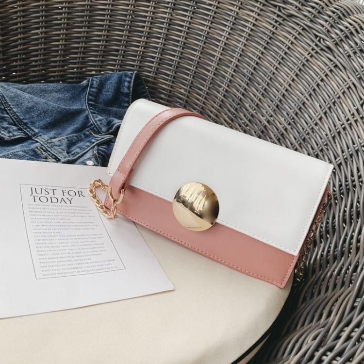 Round Buckle Color Matching PU Leather Chain Single Shoulder Bag Ladies Handbag Messenger Bag (Pink)