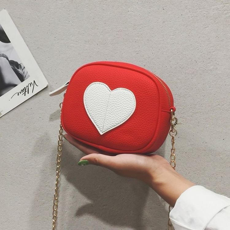 Heart Round Bag PU Leather Chain-strap Single Shoulder Bag Ladies Handbag Messenger Bag (Red)