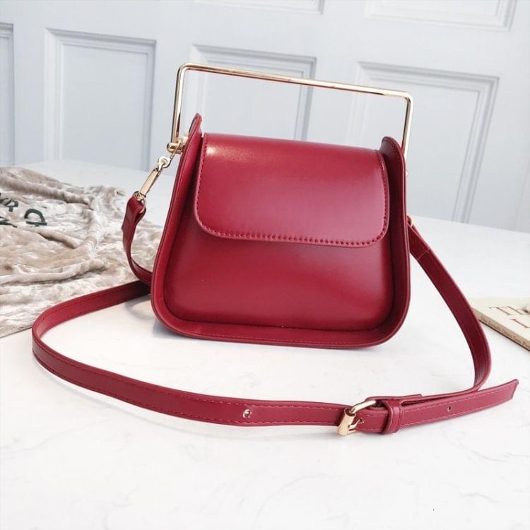 Metal Handle PU Leather Single Shoulder Bag Ladies Handbag Messenger Bag (Red)