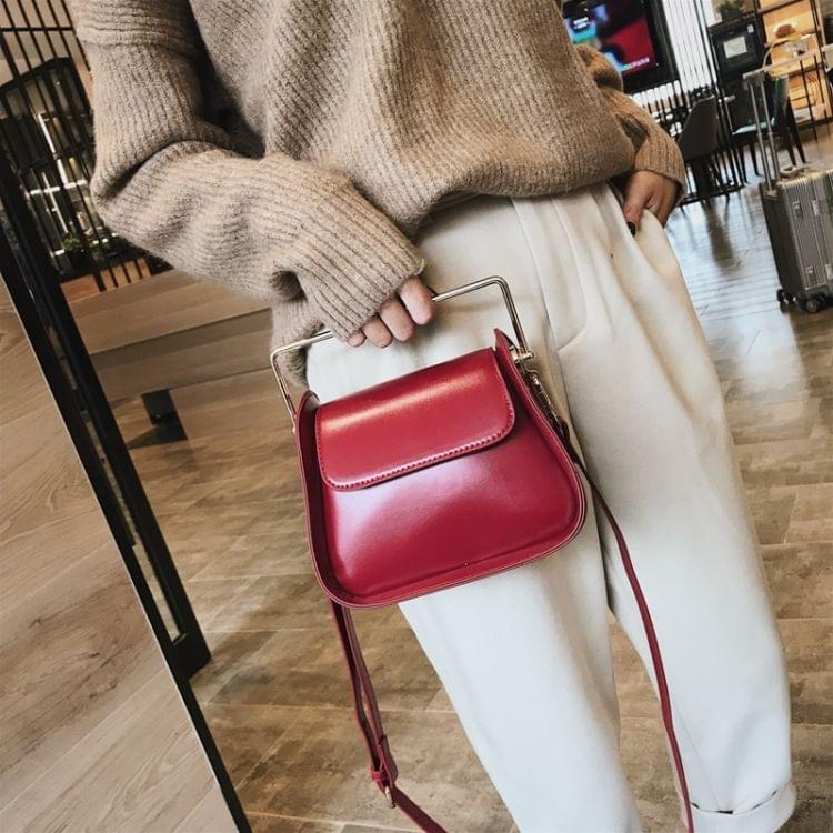 Metal Handle PU Leather Single Shoulder Bag Ladies Handbag Messenger Bag (Red)