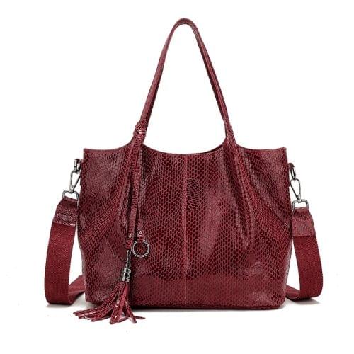 Snake Texture Fashion PU Leather Casual Shoulder Bag Messenger Bag Ladies Handbag (Wine Red)
