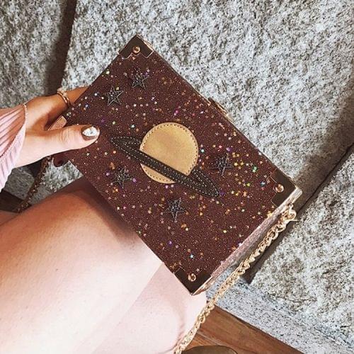 Interstellar Pattern Glitter Powder Box Small Square Bag Single Shoulder Bag Ladies Handbag Messenger Bag (White)