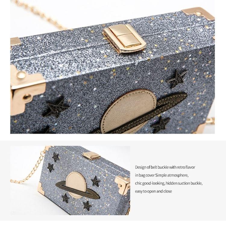 Interstellar Pattern Glitter Powder Box Small Square Bag Single Shoulder Bag Ladies Handbag Messenger Bag (White)