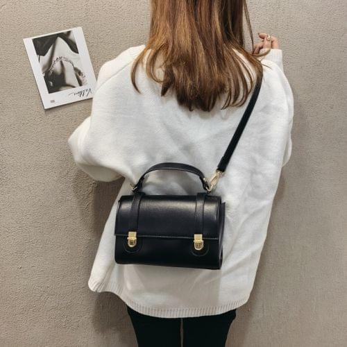 Dual Pressed-buckle PU Leather Single Shoulder Bag Ladies Handbag Messenger Bag (Black)