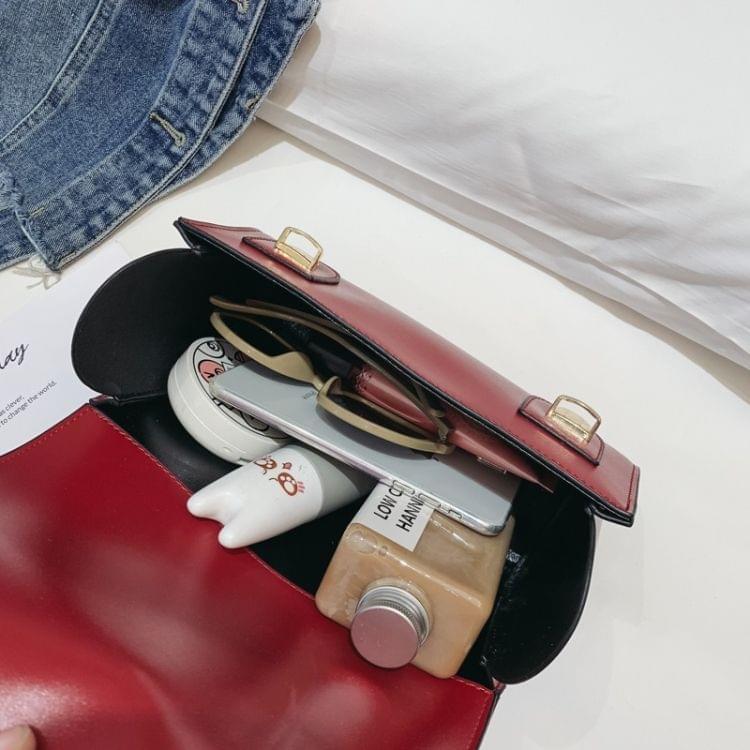 Dual Pressed-buckle PU Leather Single Shoulder Bag Ladies Handbag Messenger Bag (Black)