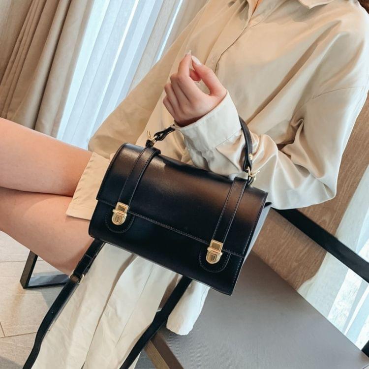 Dual Pressed-buckle PU Leather Single Shoulder Bag Ladies Handbag Messenger Bag (Black)