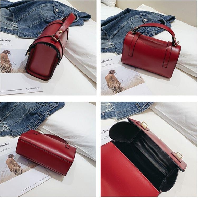 Dual Pressed-buckle PU Leather Single Shoulder Bag Ladies Handbag Messenger Bag (Black)