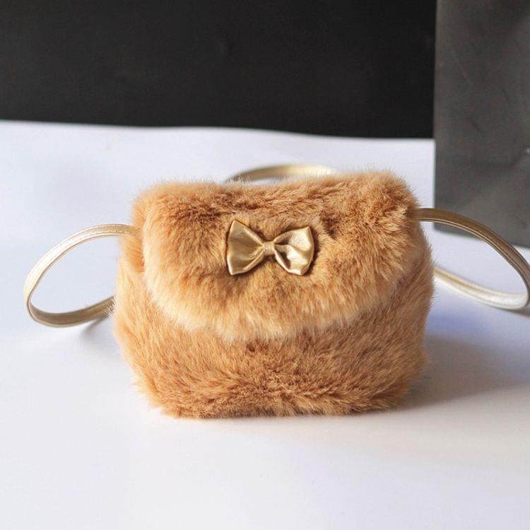 Cute Princess Girl Mini Cross body Bag Fashion Bowknot Imitation Fur Shoulder Messenger Bag Purse(Caramel Colour)
