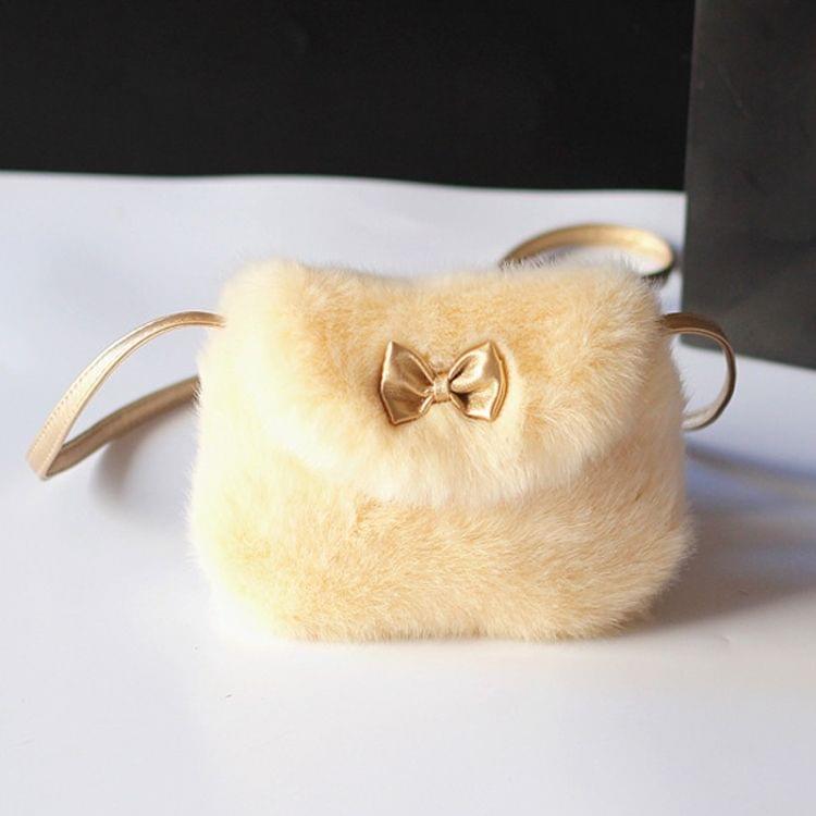 Cute Princess Girl Mini Cross body Bag Fashion Bowknot Imitation Fur Shoulder Messenger Bag Purse(Caramel Colour)