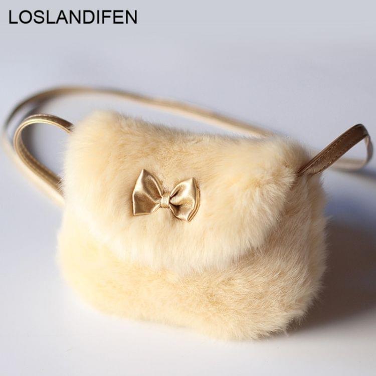Cute Princess Girl Mini Cross body Bag Fashion Bowknot Imitation Fur Shoulder Messenger Bag Purse(Caramel Colour)