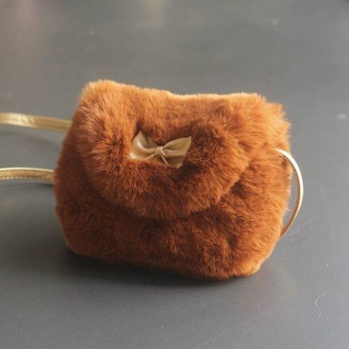 Cute Princess Girl Mini Cross body Bag Fashion Bowknot Imitation Fur Shoulder Messenger Bag Purse(Caramel Colour)