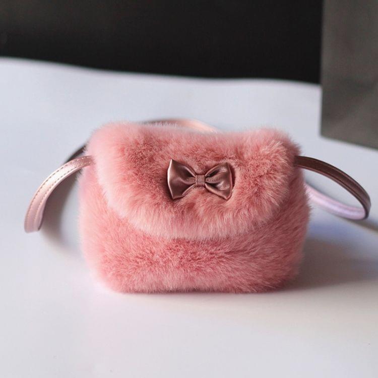Cute Princess Girl Mini Cross body Bag Fashion Bowknot Imitation Fur Shoulder Messenger Bag Purse(Caramel Colour)