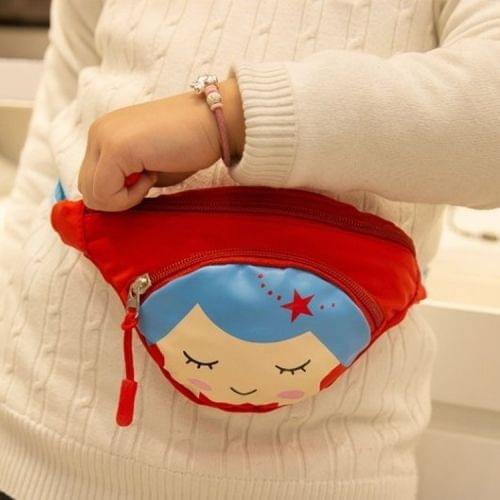 Cute Cartoon Girl Oxford Cloth Single Shoulder Bag Kids Waist Chest Bag Messenger Bag (Red)