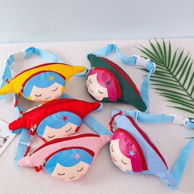 Cute Cartoon Girl Oxford Cloth Single Shoulder Bag Kids Waist Chest Bag Messenger Bag (Red)