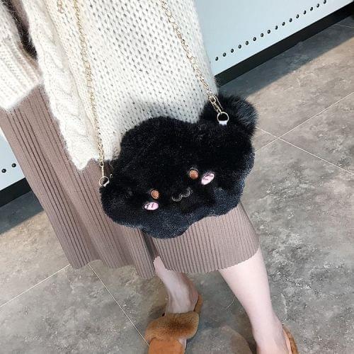 Cute Cloud-shaped Smile Face Fashion Plush Chain Single Shoulder Bag Ladies Handbag with Plush Pendant (Black)