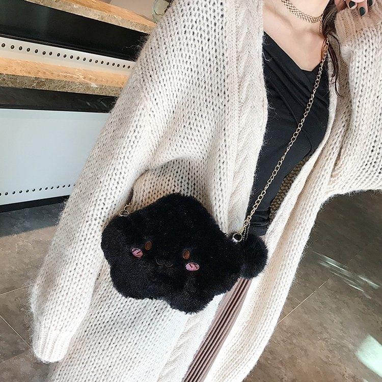 Cute Cloud-shaped Smile Face Fashion Plush Chain Single Shoulder Bag Ladies Handbag with Plush Pendant (Black)