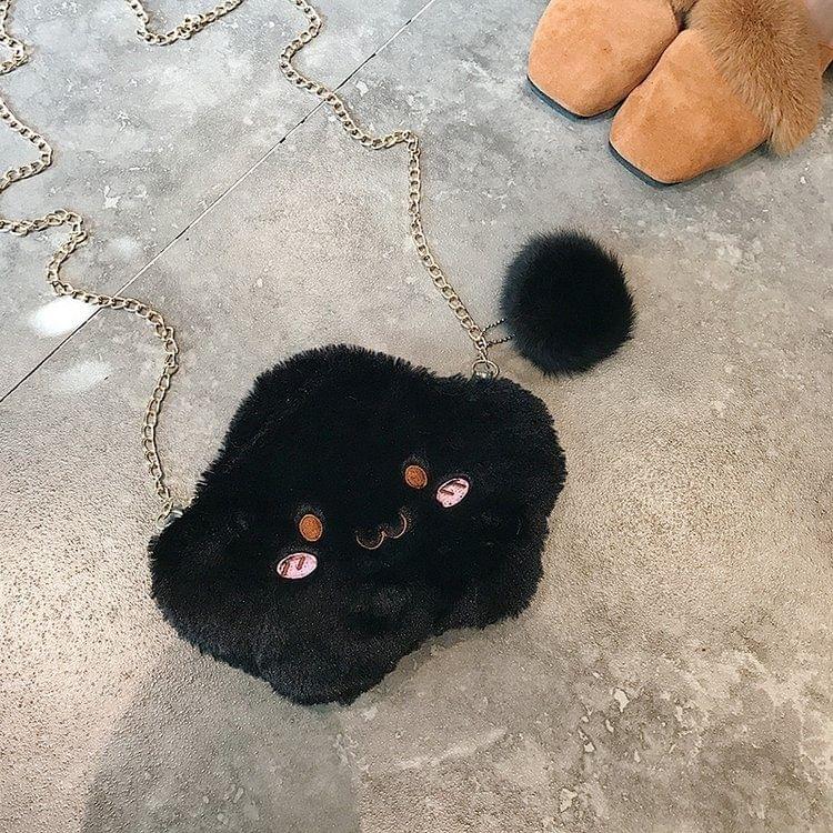 Cute Cloud-shaped Smile Face Fashion Plush Chain Single Shoulder Bag Ladies Handbag with Plush Pendant (Black)