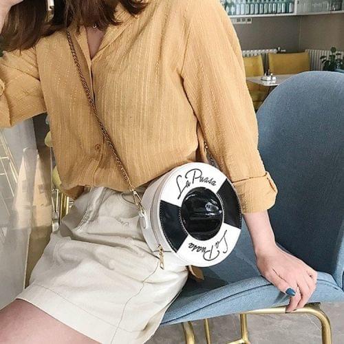 Fashion PU Swimming Circle Round Bag Chain Single Shoulder Bag Ladies Handbag Messenger Bag (Black)