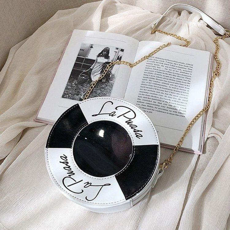 Fashion PU Swimming Circle Round Bag Chain Single Shoulder Bag Ladies Handbag Messenger Bag (Black)