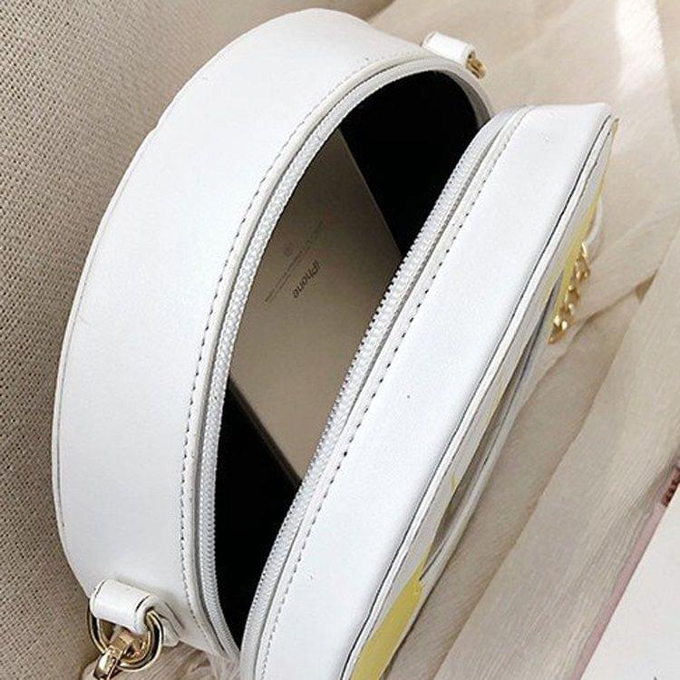 Fashion PU Swimming Circle Round Bag Chain Single Shoulder Bag Ladies Handbag Messenger Bag (Black)