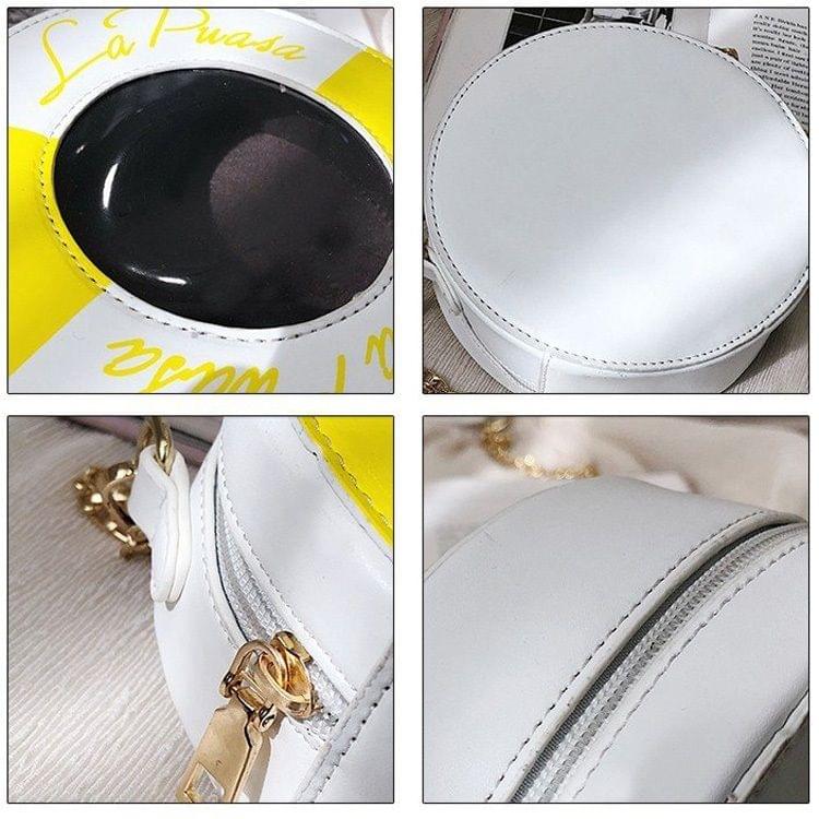 Fashion PU Swimming Circle Round Bag Chain Single Shoulder Bag Ladies Handbag Messenger Bag (Black)