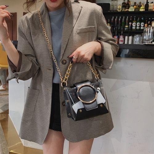 Color Matching Transparent PVC+PU Chain Shoulder Bag Ladies Handbag Messenger Bag (Black)