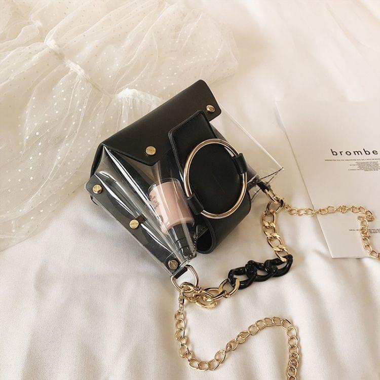 Color Matching Transparent PVC+PU Chain Shoulder Bag Ladies Handbag Messenger Bag (Black)