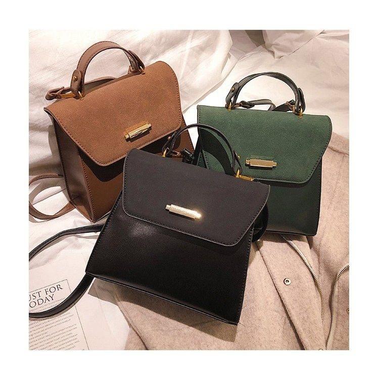 Solid Color Casual PU Leather Shoulder Bag Ladies Handbag Messenger Bag (Black)