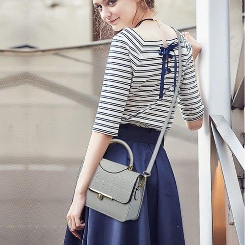 Lattice PU Leather Shoulder Bag Messenger Bag Ladies Handbag (Grey)