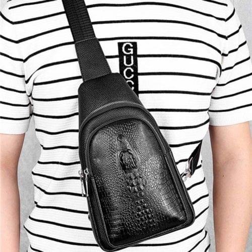 Crocodile PU Leather Business Single Shoulder Bag Men Chest Bag (Black)