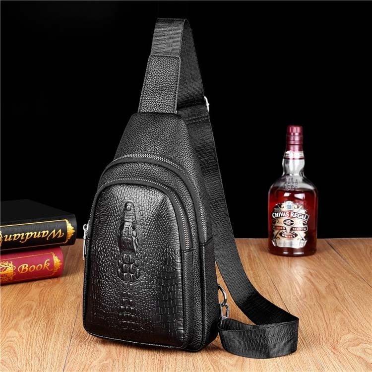 Crocodile PU Leather Business Single Shoulder Bag Men Chest Bag (Black)