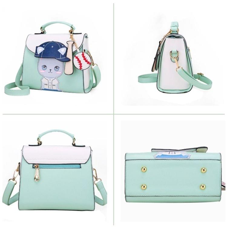 Baseball Cute Cat Pattern PU Leather Single Shoulder Bag Crossbody Bag Ladies Handbag (Black)