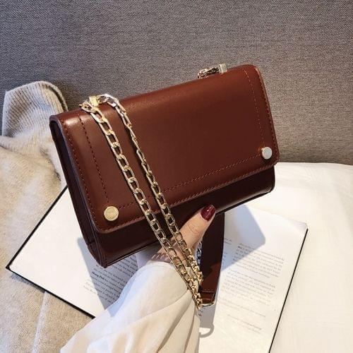 Pure Color Fashion PU Leather Chain-strap Single Shoulder Bag Square Bag Ladies Handbag Messenger Bag (Red)