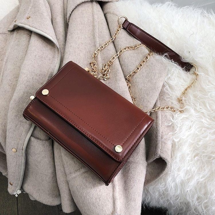 Pure Color Fashion PU Leather Chain-strap Single Shoulder Bag Square Bag Ladies Handbag Messenger Bag (Red)