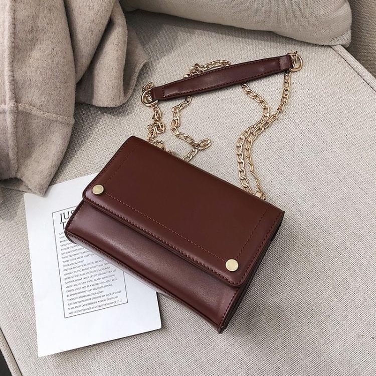 Pure Color Fashion PU Leather Chain-strap Single Shoulder Bag Square Bag Ladies Handbag Messenger Bag (Red)