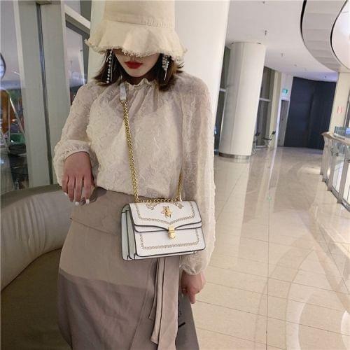 Bee Embroidery PU Leather Chain Single Shoulder Bag Ladies Handbag Messenger Bag (White)
