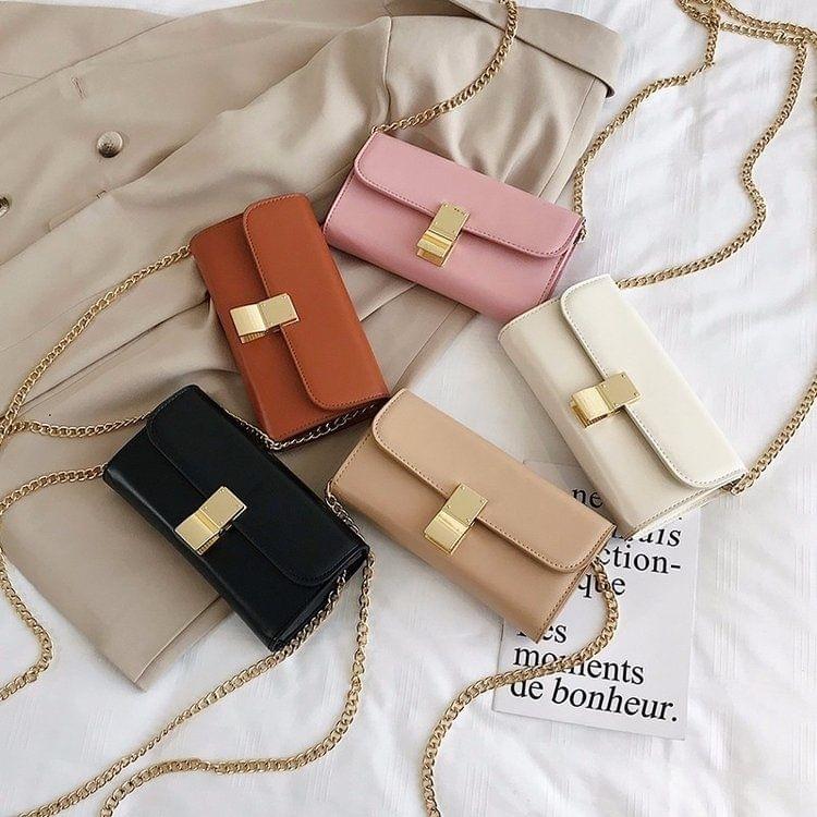 Lock Buckle PU Chain Single Shoulder Bag Ladies Handbag Messenger Bag (White)