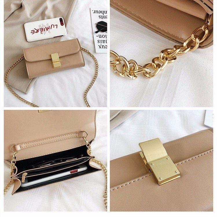 Lock Buckle PU Chain Single Shoulder Bag Ladies Handbag Messenger Bag (White)