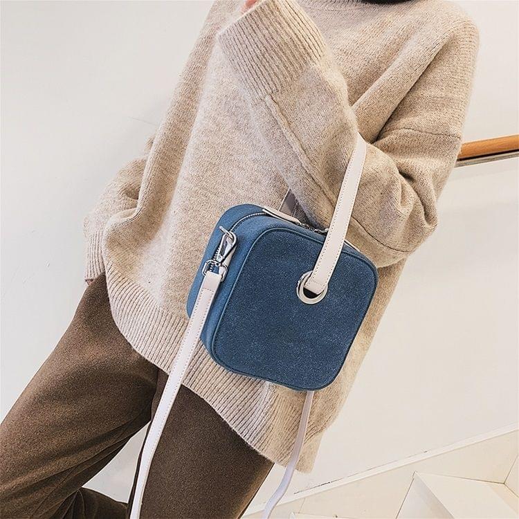 Square Bag Matte PU Leather Single Shoulder Bag Ladies Handbag Messenger Bag (Blue)