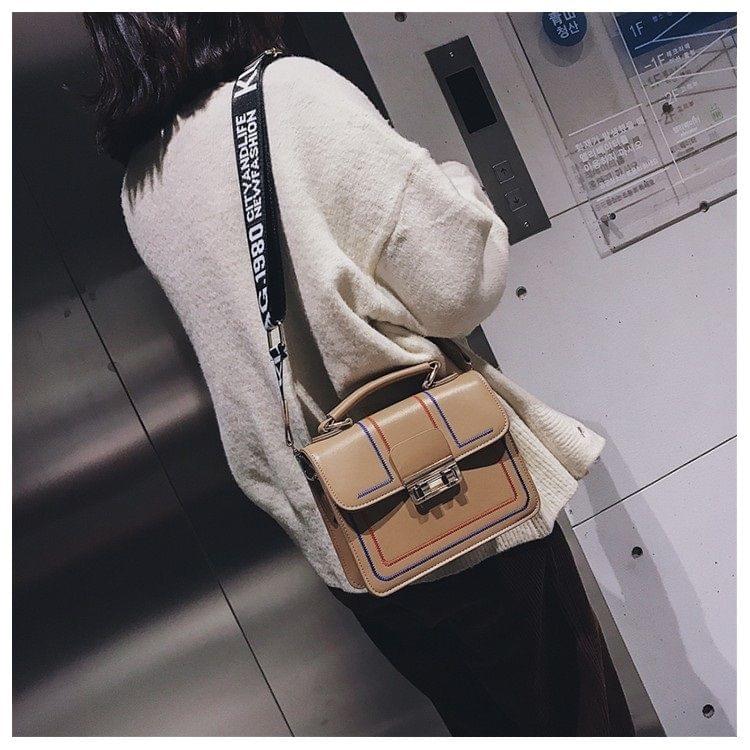 Casual PU Shoulder Bag Embroidery Thread Ladies Handbag Messenger Bag (Brown)