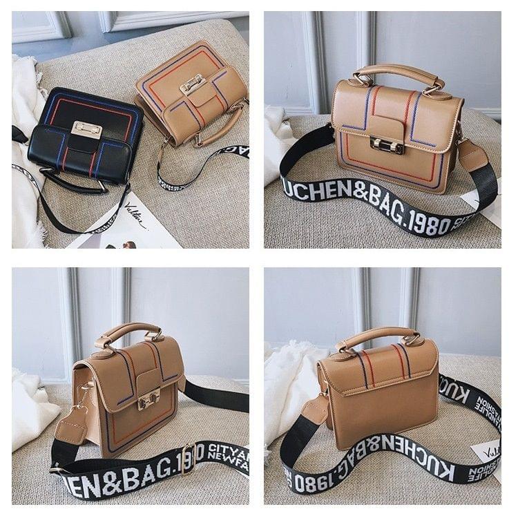 Casual PU Shoulder Bag Embroidery Thread Ladies Handbag Messenger Bag (Brown)