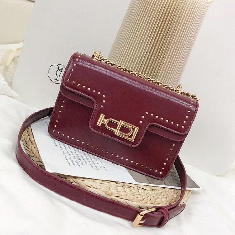 Rivet Shoulder Bag Small Square Bag Ladies Messenger Handbag (Wine Red)