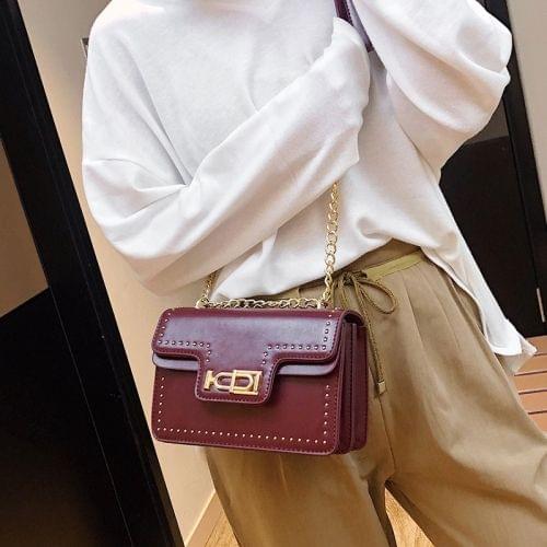 Rivet Shoulder Bag Small Square Bag Ladies Messenger Handbag (Wine Red)