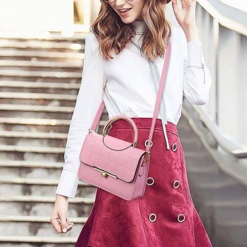 Lattice PU Leather Shoulder Bag Messenger Bag Ladies Handbag (Pink)