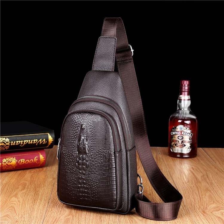 Crocodile PU Leather Business Single Shoulder Bag Men Chest Bag (Brown)