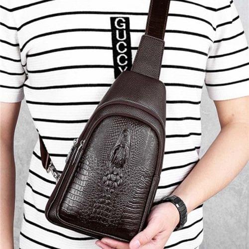 Crocodile PU Leather Business Single Shoulder Bag Men Chest Bag (Brown)