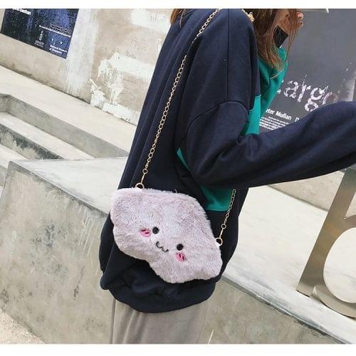 Cute Cloud-shaped Smile Face Fashion Plush Bag Ladies Handbag Chain Mobile Phone Bag (Grey)