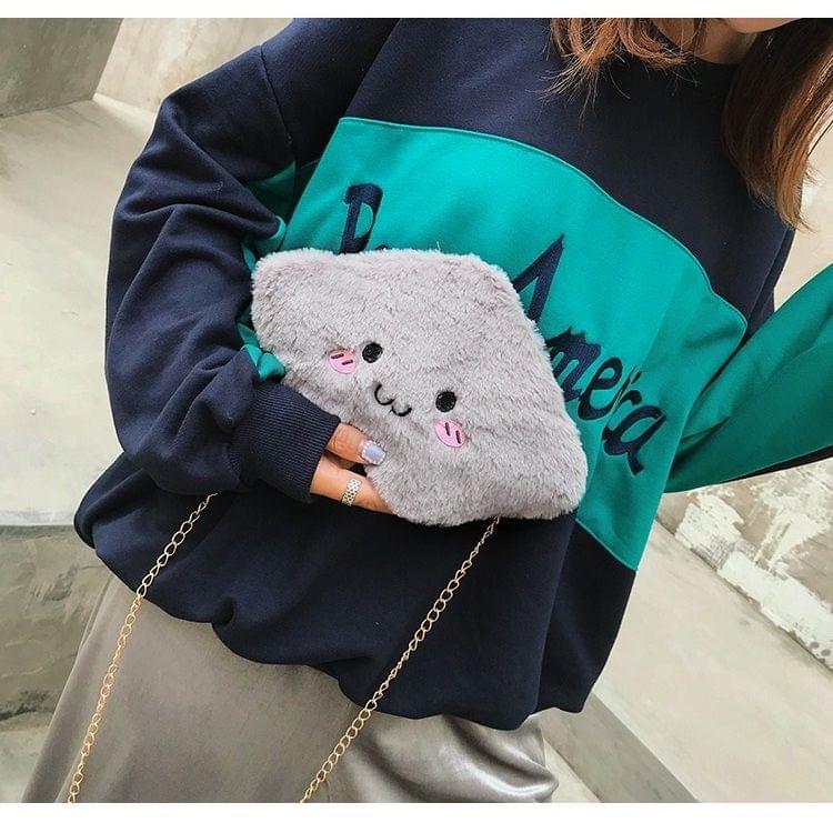 Cute Cloud-shaped Smile Face Fashion Plush Bag Ladies Handbag Chain Mobile Phone Bag (Grey)