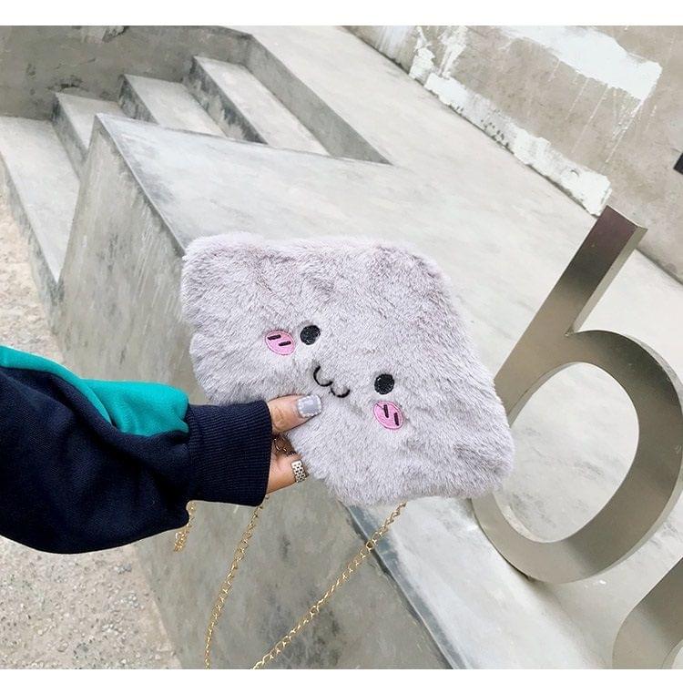 Cute Cloud-shaped Smile Face Fashion Plush Bag Ladies Handbag Chain Mobile Phone Bag (Grey)