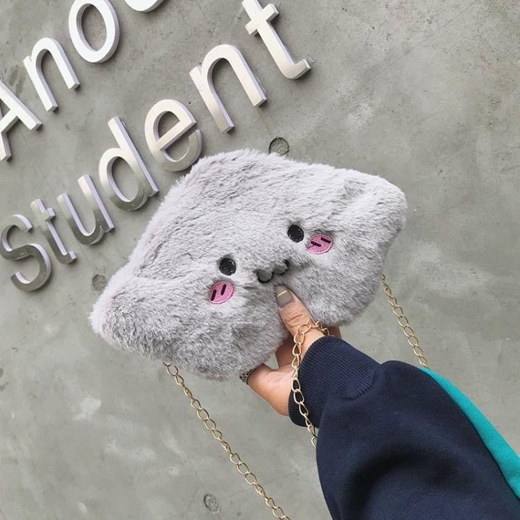 Cute Cloud-shaped Smile Face Fashion Plush Bag Ladies Handbag Chain Mobile Phone Bag (Grey)